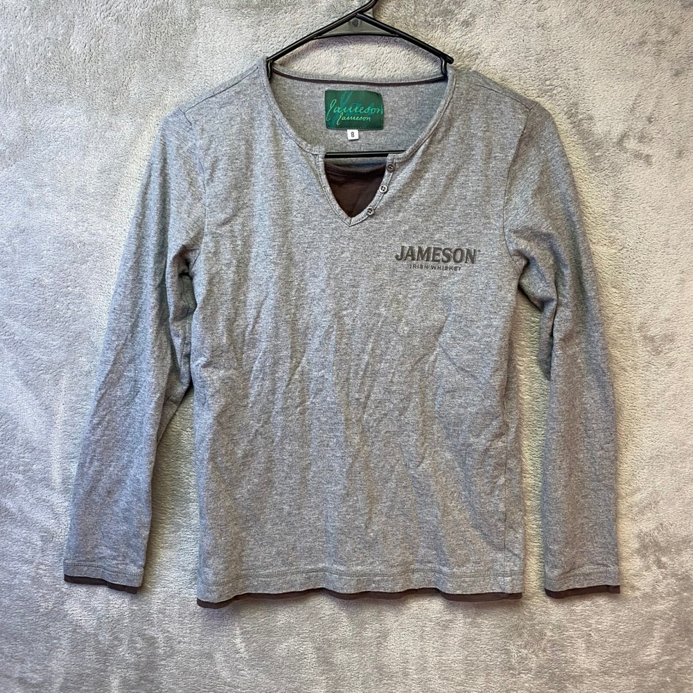 Jameson Irish Whiskey Heather Gray Layered Look Long Sleeve Shirt Size 8
